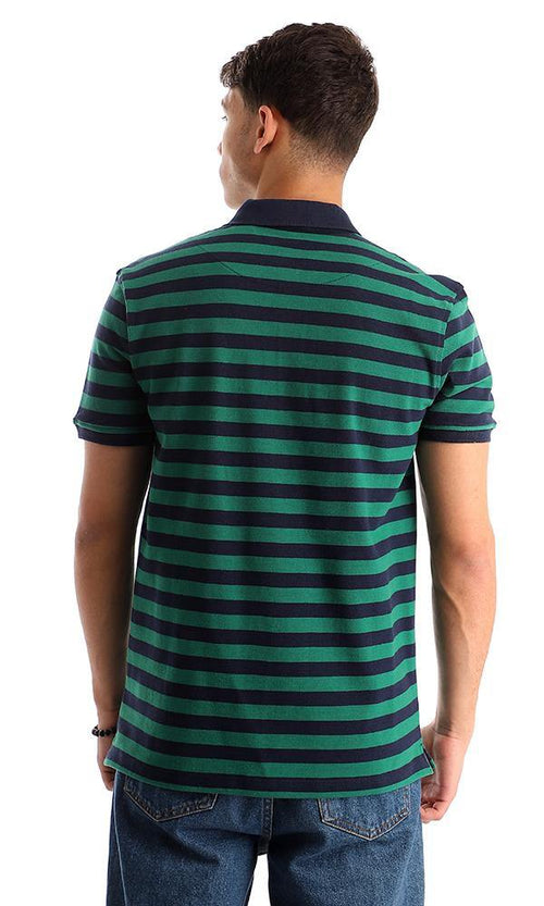 94985 Bi-Tone Striped Pique Navy Blue & Green Polo Shirt - Ravin 