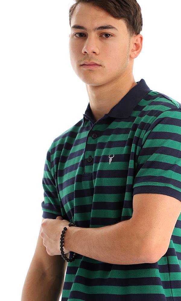 94985 Bi-Tone Striped Pique Navy Blue & Green Polo Shirt - Ravin 