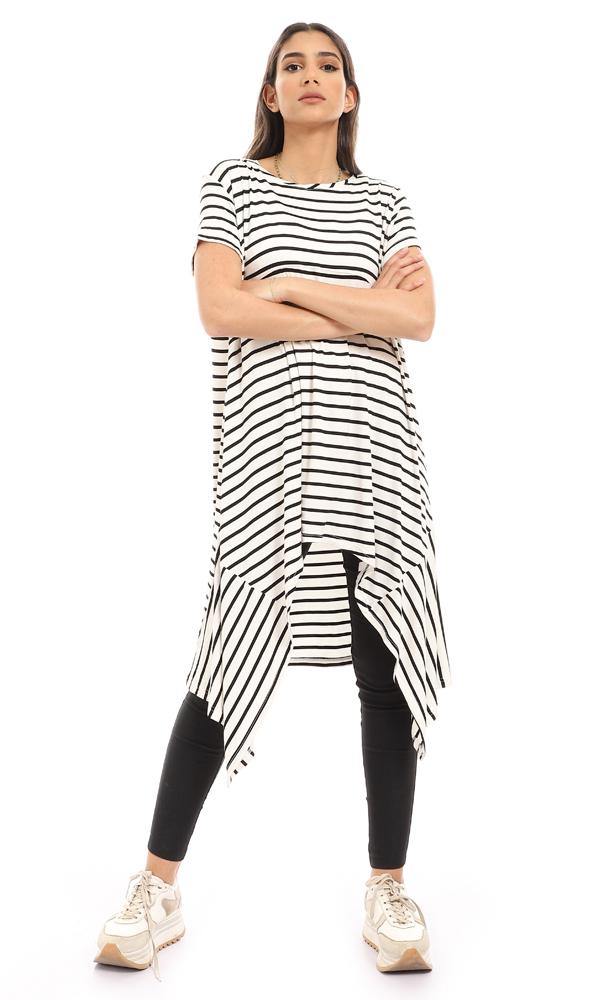 95025 Loose Fit Cape Sleeves Striped Top - White & Black - Ravin 