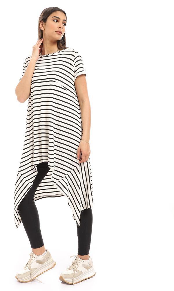 95025 Loose Fit Cape Sleeves Striped Top - White & Black - Ravin 