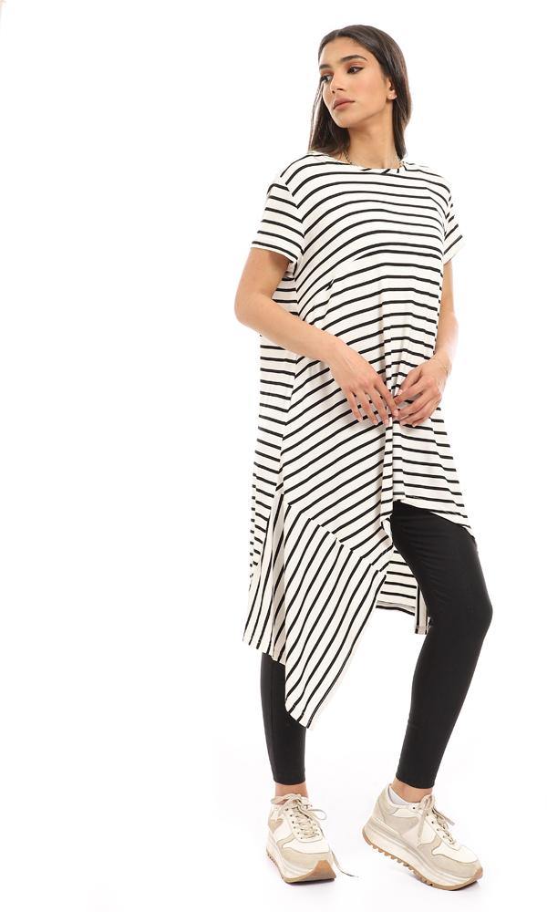 95025 Loose Fit Cape Sleeves Striped Top - White & Black - Ravin 