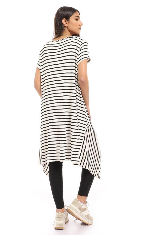 95025 Loose Fit Cape Sleeves Striped Top - White & Black - Ravin 