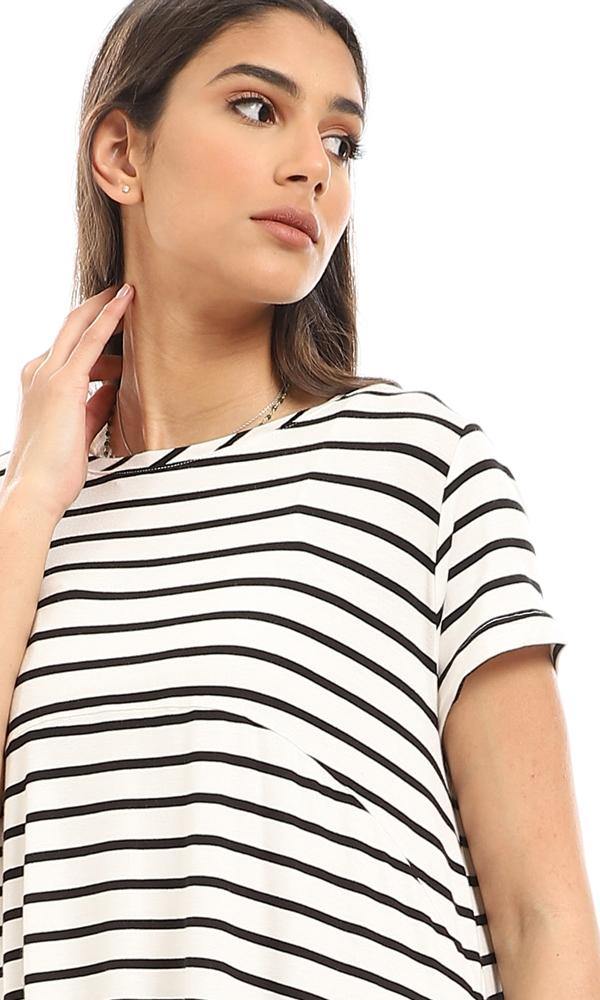 95025 Loose Fit Cape Sleeves Striped Top - White & Black - Ravin 