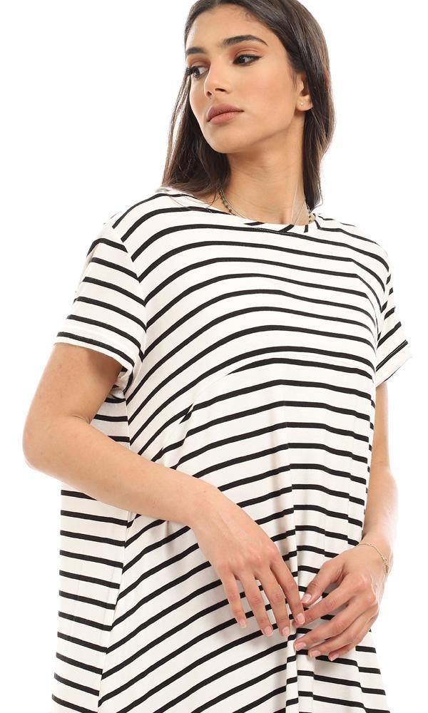 95025 Loose Fit Cape Sleeves Striped Top - White & Black - Ravin 