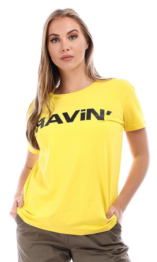 95035 "Ravin" Printed Slip On Cotton T-Shirt - Yellow - Ravin 