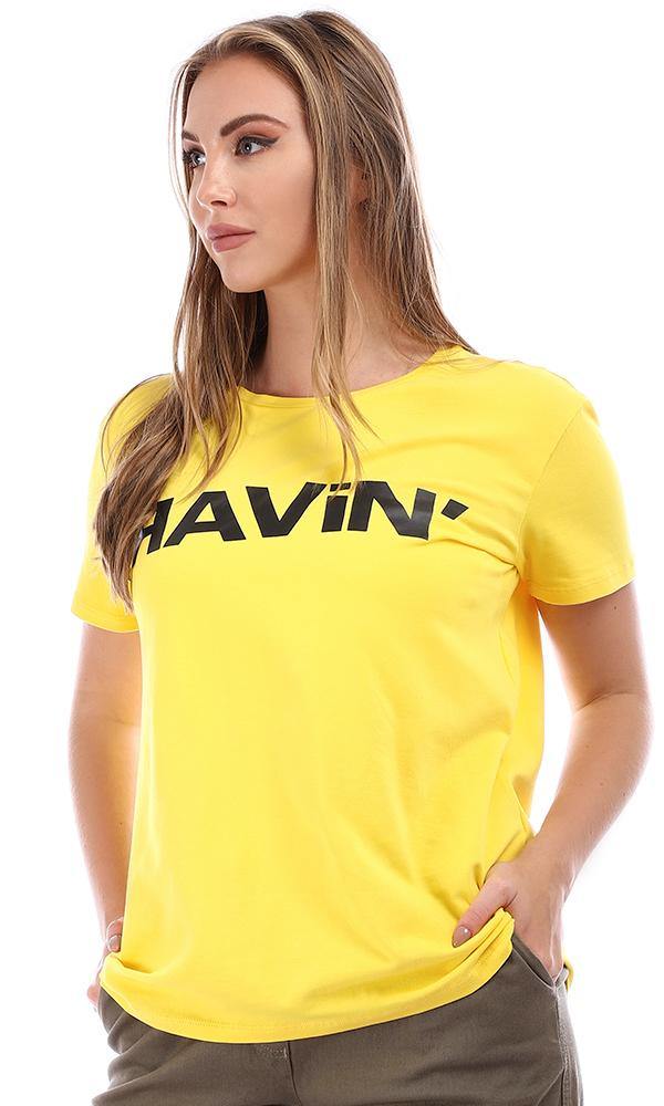 95035 "Ravin" Printed Slip On Cotton T-Shirt - Yellow - Ravin 