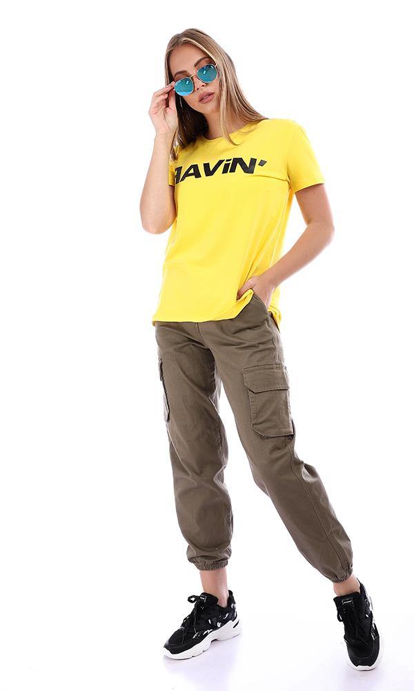 95035 "Ravin" Printed Slip On Cotton T-Shirt - Yellow - Ravin 