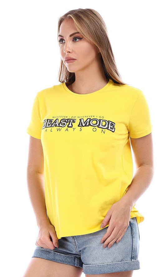 95040 "Beast Mode" Printed Short Sleeves T-Shirt  - Yellow - Ravin 