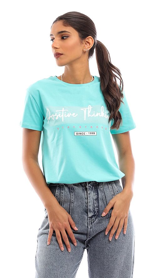 95044 Printed Standard Fit Half Sleeves T-Shirt - Aquamarine