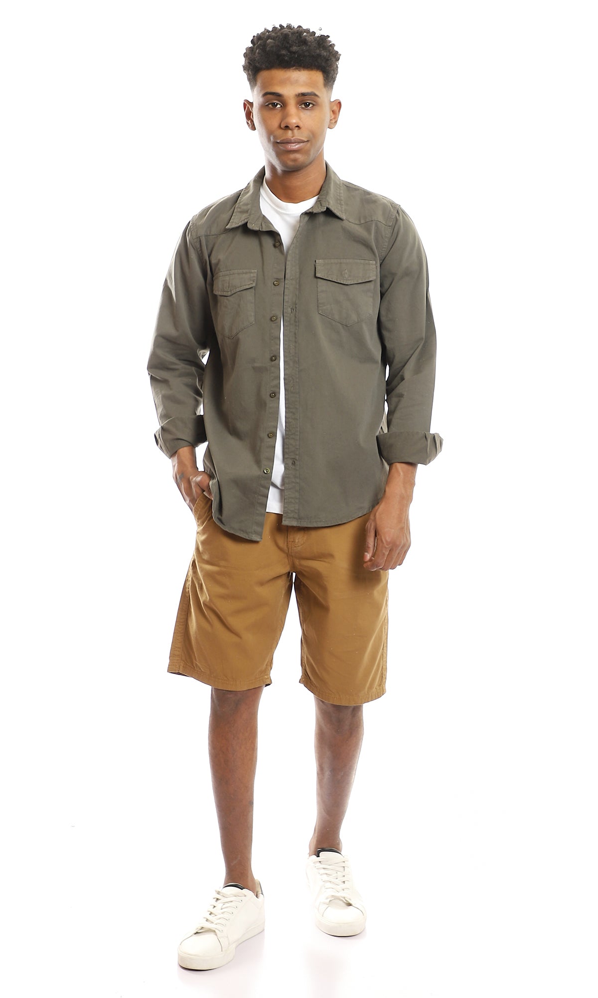 95047 Casual Standard Fit Gabardine Shorts - Bronze