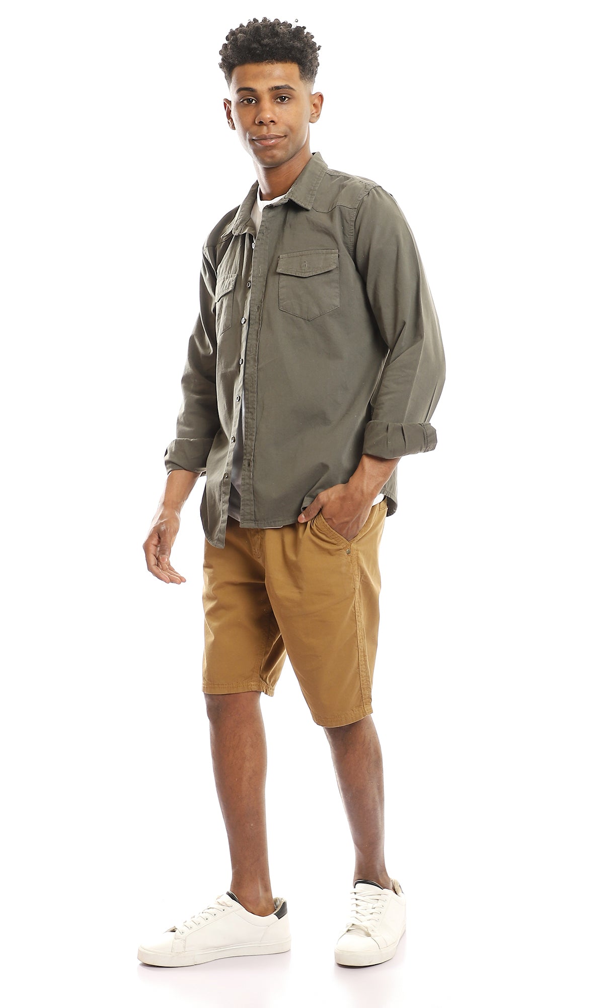 95047 Casual Standard Fit Gabardine Shorts - Bronze