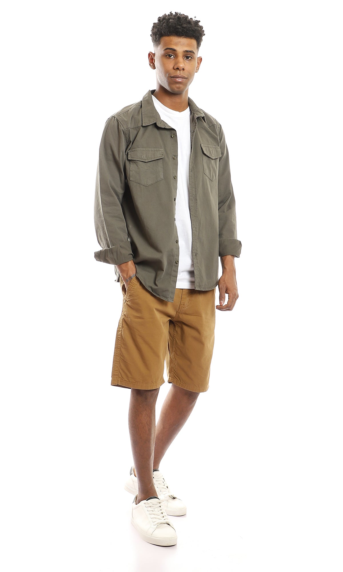 95047 Casual Standard Fit Gabardine Shorts - Bronze