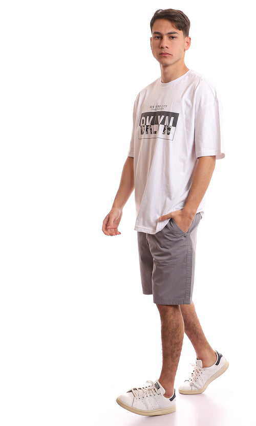 Medium Grey Slub Regular Fit Gabardine Shorts - 95049