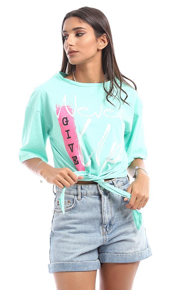 95053 Printed Front Tye Mint Crop Loose Top - Ravin 