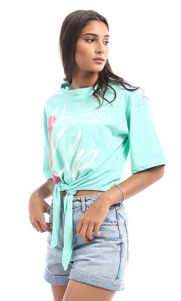 95053 Printed Front Tye Mint Crop Loose Top - Ravin 