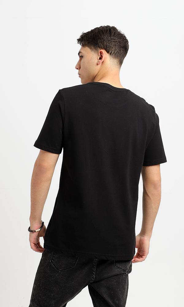 95065 Tokyo Printed Round Neck Black Cotton Tee - Ravin 