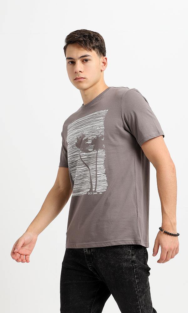 95068 Printed Palms Dark Taupe Short Sleeves Tee - Ravin 