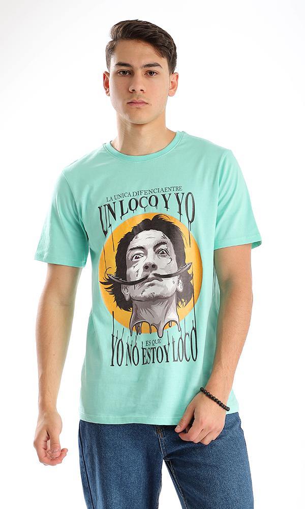 95082 Round Neck Aquamarine Printed Casual Tee - Ravin 