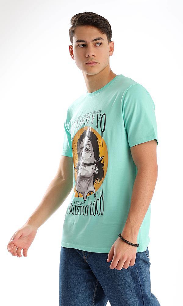 95082 Round Neck Aquamarine Printed Casual Tee - Ravin 