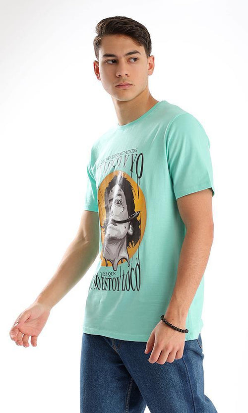95082 Round Neck Aquamarine Printed Casual Tee - Ravin 