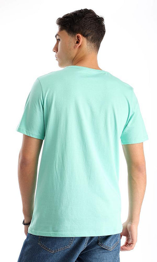 95082 Round Neck Aquamarine Printed Casual Tee - Ravin 