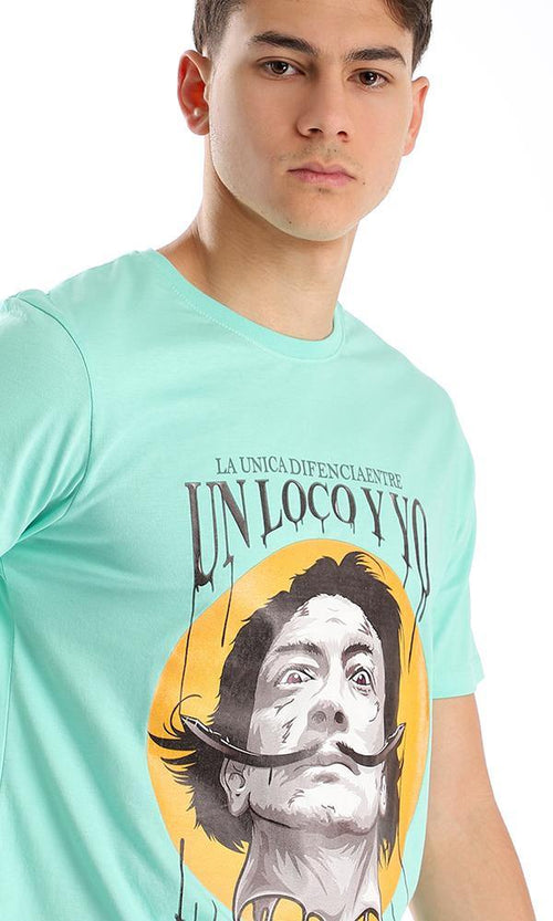 95082 Round Neck Aquamarine Printed Casual Tee - Ravin 