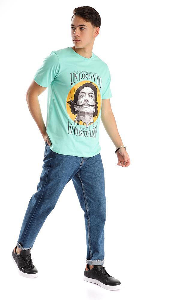 95082 Round Neck Aquamarine Printed Casual Tee - Ravin 