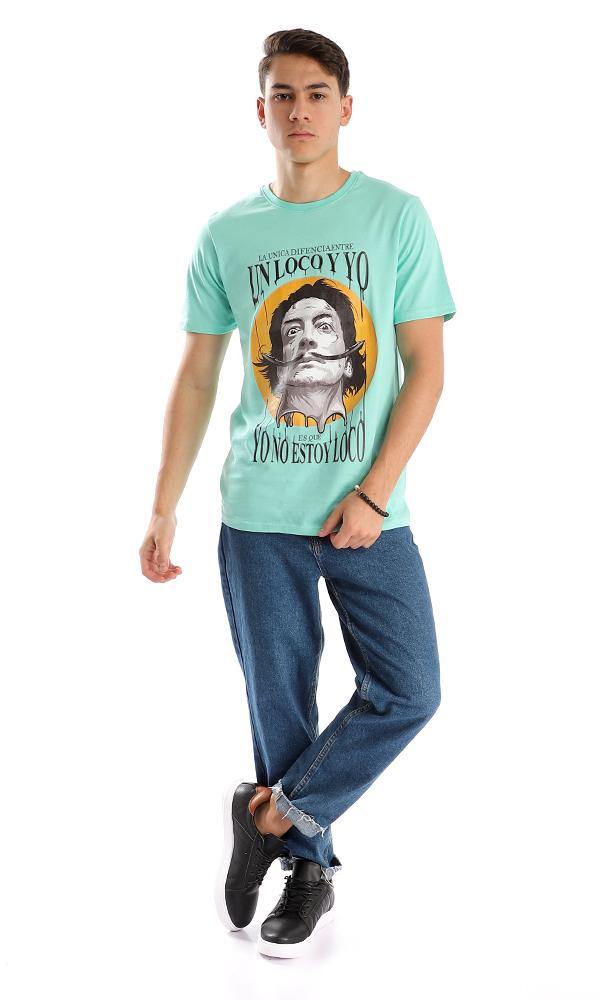 95082 Round Neck Aquamarine Printed Casual Tee - Ravin 