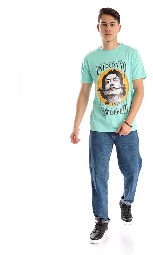 95082 Round Neck Aquamarine Printed Casual Tee - Ravin 