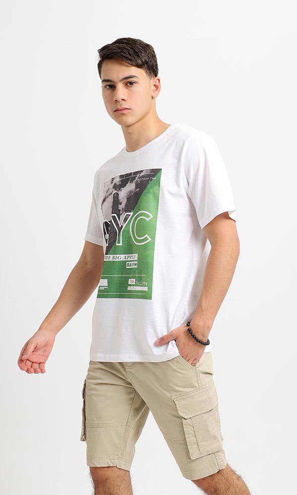 95083 Printed NYC White & Green Cotton Tee - Ravin 