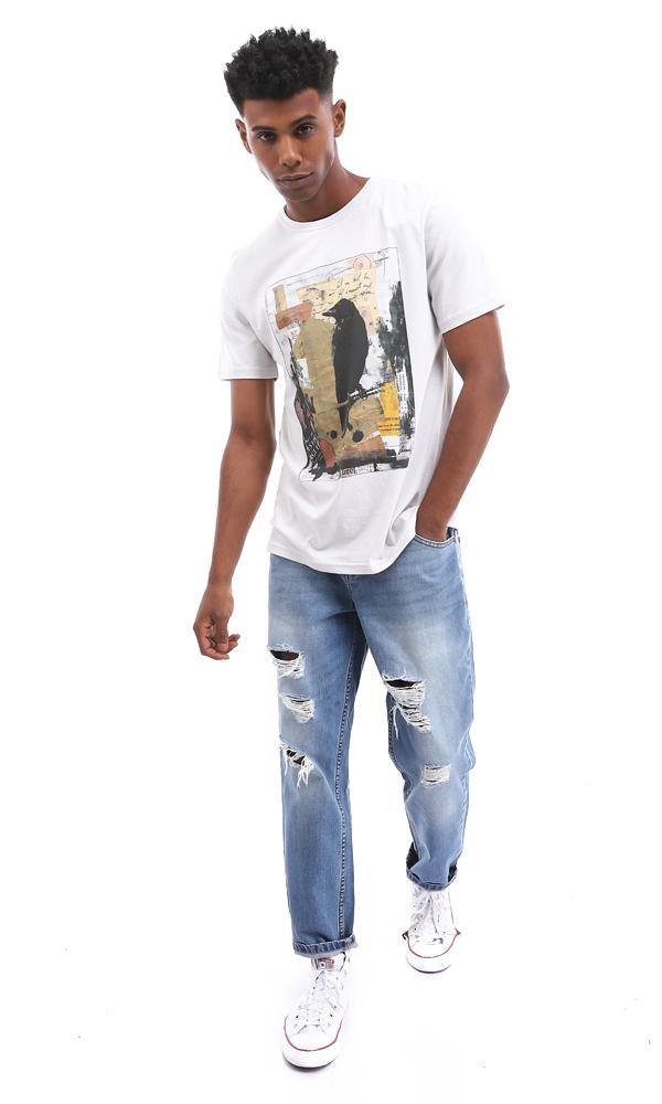 95084 Slip-On Light Grey Raven Printed T-Shirt - Ravin 
