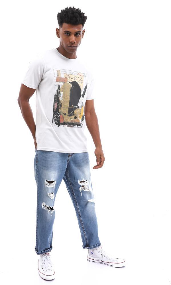 95084 Slip-On Light Grey Raven Printed T-Shirt - Ravin 