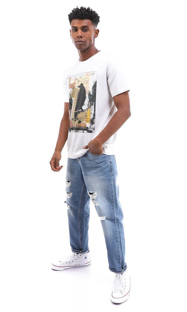 95084 Slip-On Light Grey Raven Printed T-Shirt - Ravin 