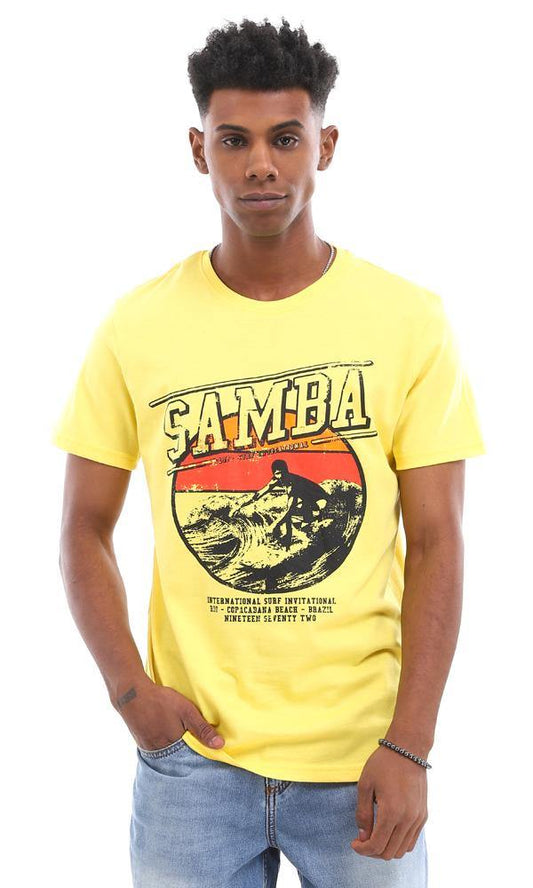 95088 Samba Surfing Printed Summer T-Shirt - Medium Yellow - Ravin 