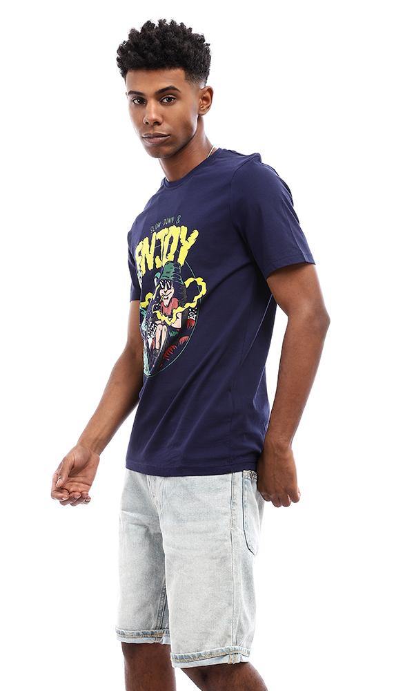 95094 Summer Printed Navy Blue Cotton T-Shirt - Ravin 