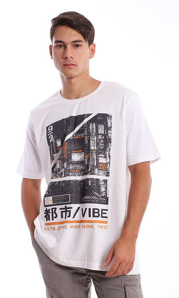 95099 Front Printed Short Sleeves Off-White Tee - Ravin 