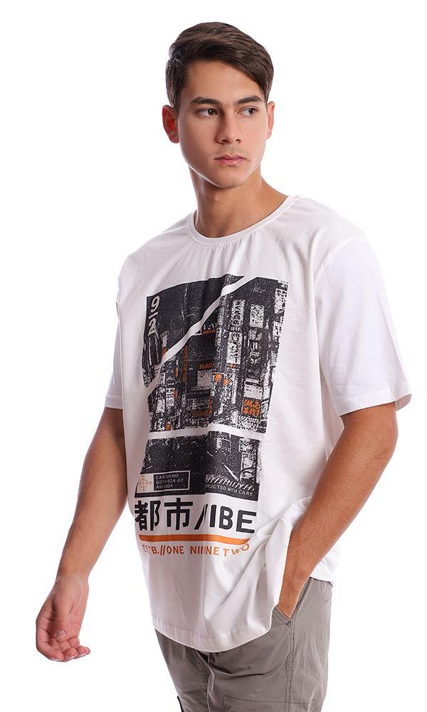 95099 Front Printed Short Sleeves Off-White Tee - Ravin 