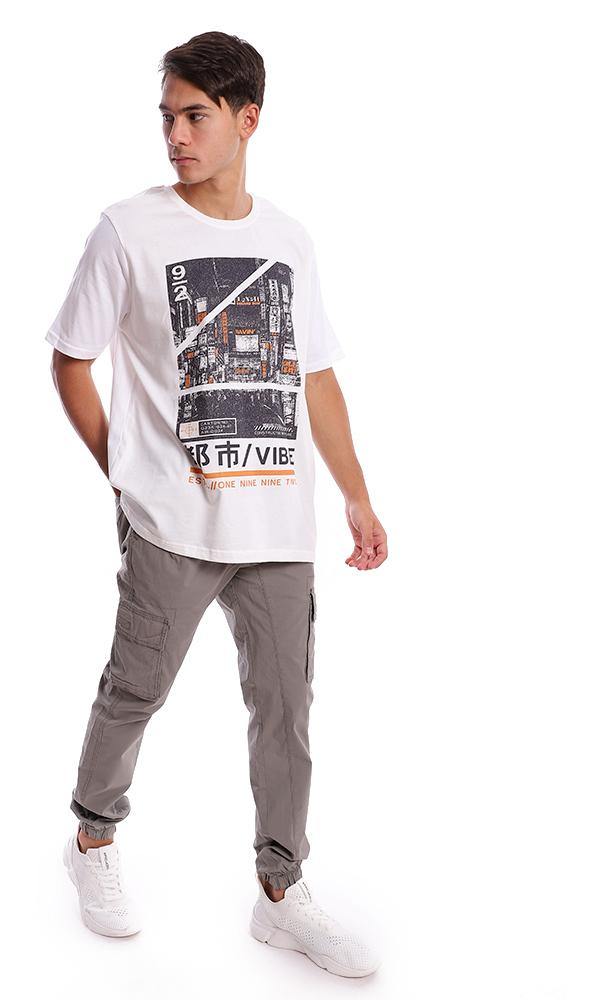 95099 Front Printed Short Sleeves Off-White Tee - Ravin 