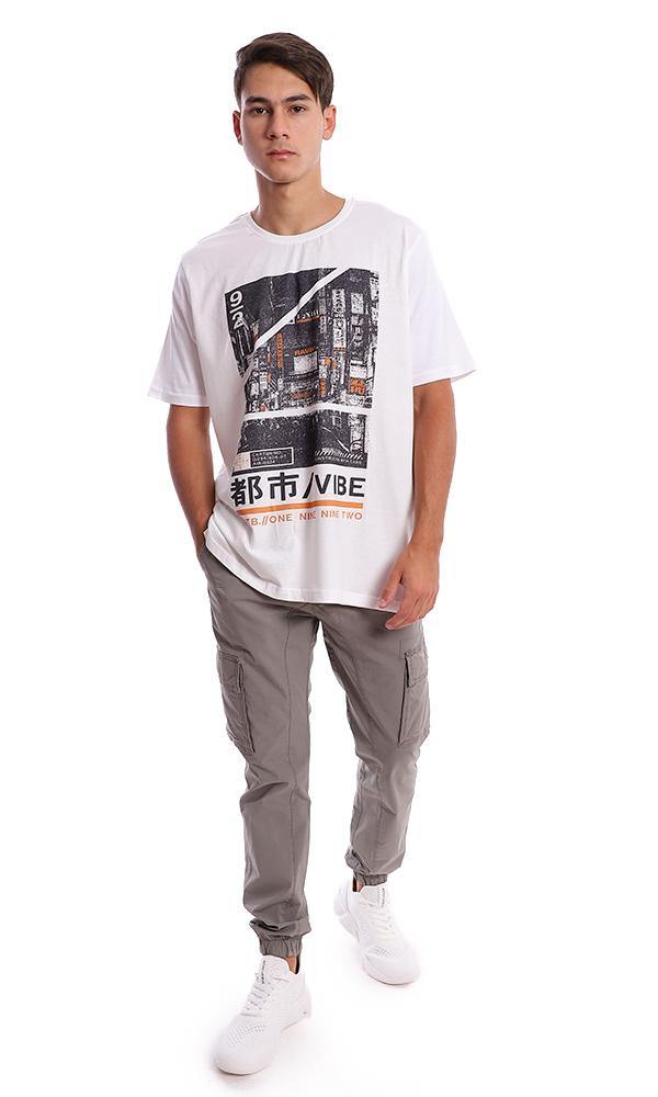 95099 Front Printed Short Sleeves Off-White Tee - Ravin 