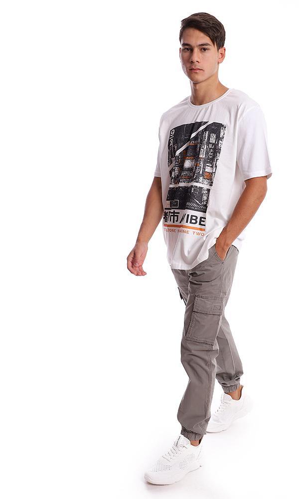 95099 Front Printed Short Sleeves Off-White Tee - Ravin 