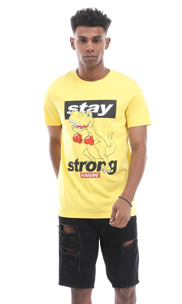 95111 Stay Strong Boxing Dinosaur Printed Medium Yellow T-Shirt - Ravin 