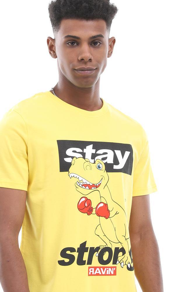 95111 Stay Strong Boxing Dinosaur Printed Medium Yellow T-Shirt - Ravin 