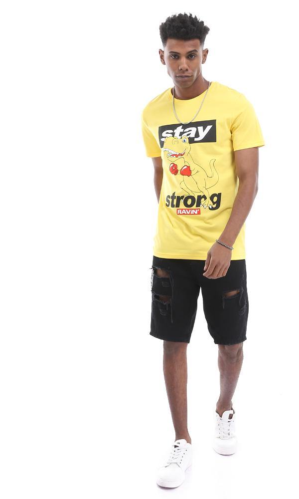 95111 Stay Strong Boxing Dinosaur Printed Medium Yellow T-Shirt - Ravin 