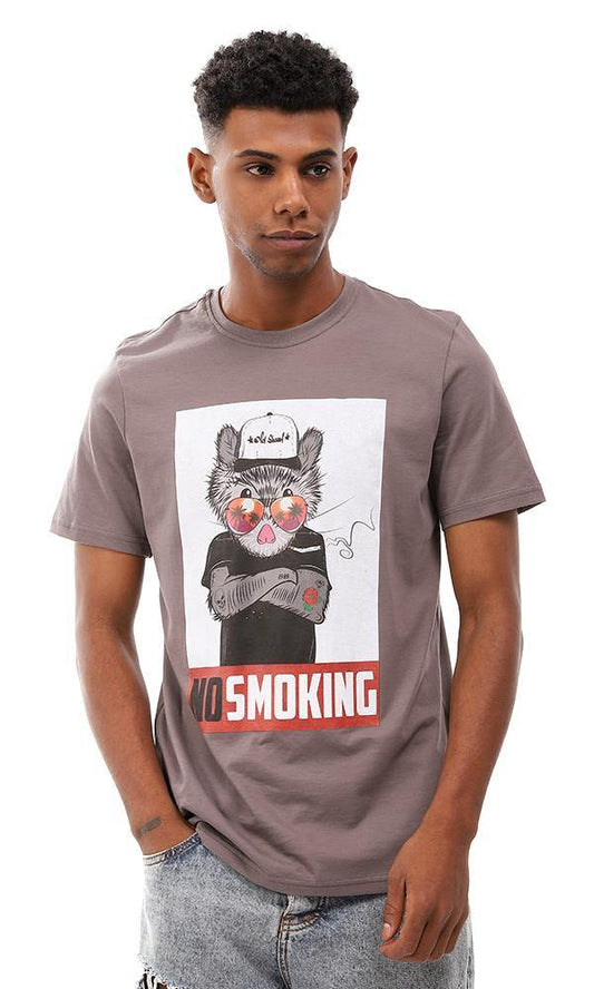 95113 Printed No Smoking Cotton Regular Fit T-Shirt - Dark Grey - Ravin 