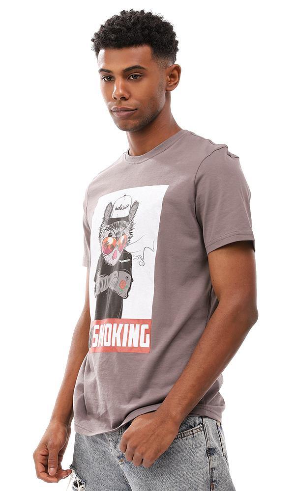 95113 Printed No Smoking Cotton Regular Fit T-Shirt - Dark Grey - Ravin 