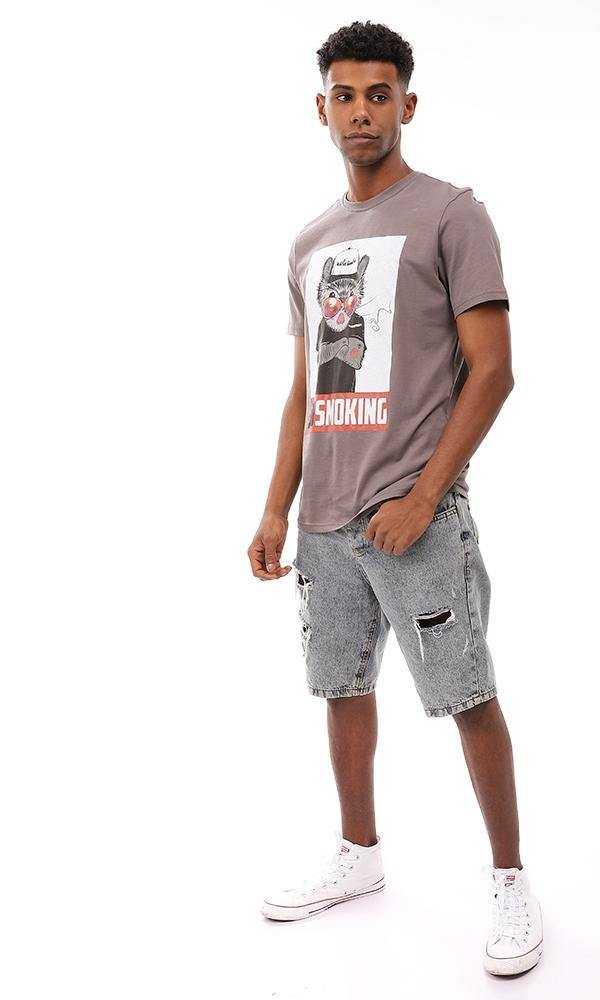 95113 Printed No Smoking Cotton Regular Fit T-Shirt - Dark Grey - Ravin 