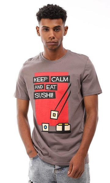 95121 Keep Calm & Eat Sushi Cotton T-Shirt - Dark Grey - Ravin 