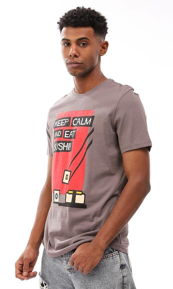 95121 Keep Calm & Eat Sushi Cotton T-Shirt - Dark Grey - Ravin 