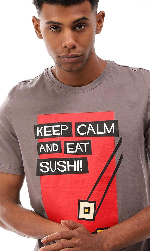 95121 Keep Calm & Eat Sushi Cotton T-Shirt - Dark Grey - Ravin 