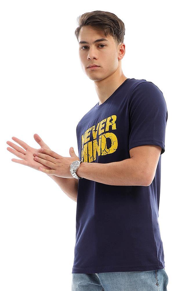 95123 Trendy Printed "Never Mind" Navy Blue Summer Tee - Ravin 